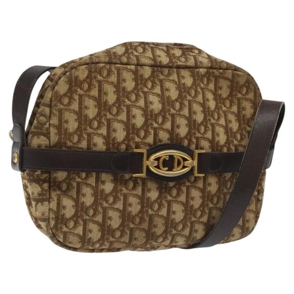 Christian Dior Trotter Canvas Shoulder Bag Brown Auth BD120